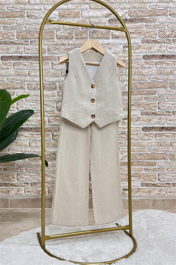 Yelek Pantolon Keten Takım