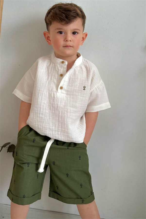 Yeşilli Kaktüs Detaylı Şort Takım