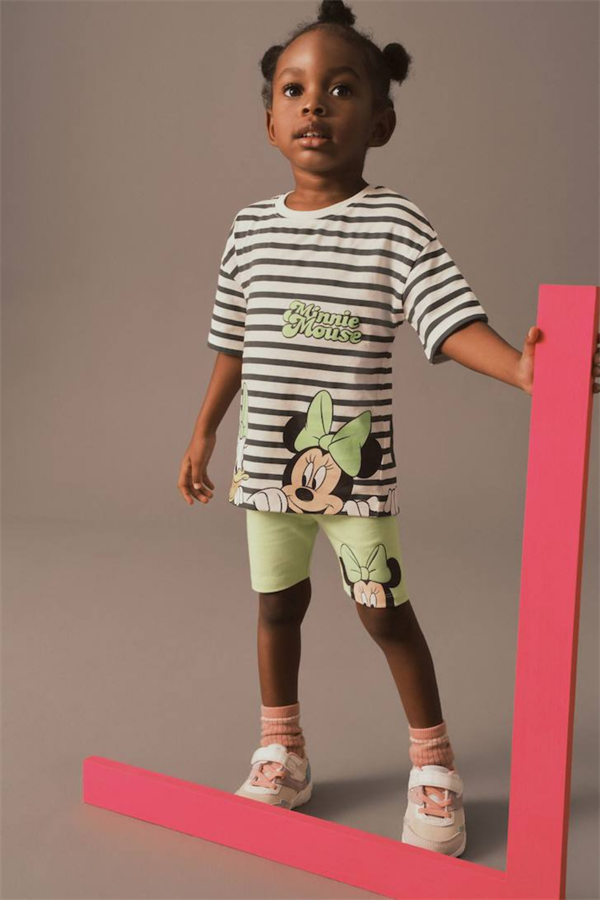 Yeşilli Minnie Fitilli Biker Tayt Takım