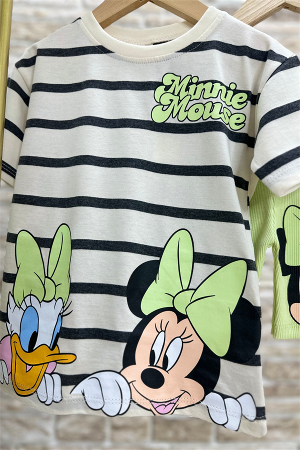 Yeşilli Minnie Fitilli Biker Tayt Takım