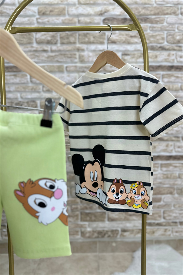 Yeşilli Minnie Fitilli Biker Tayt Takım