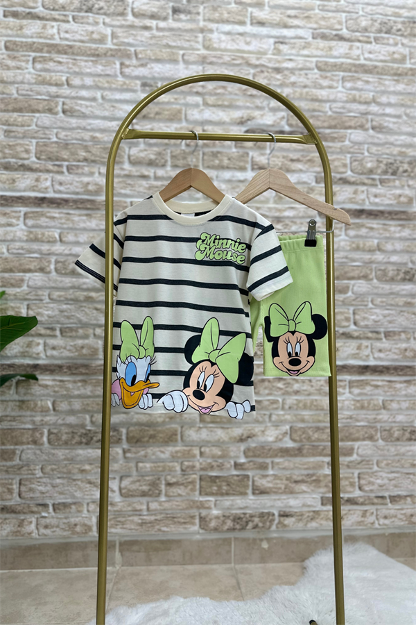 Yeşilli Minnie Fitilli Biker Tayt Takım
