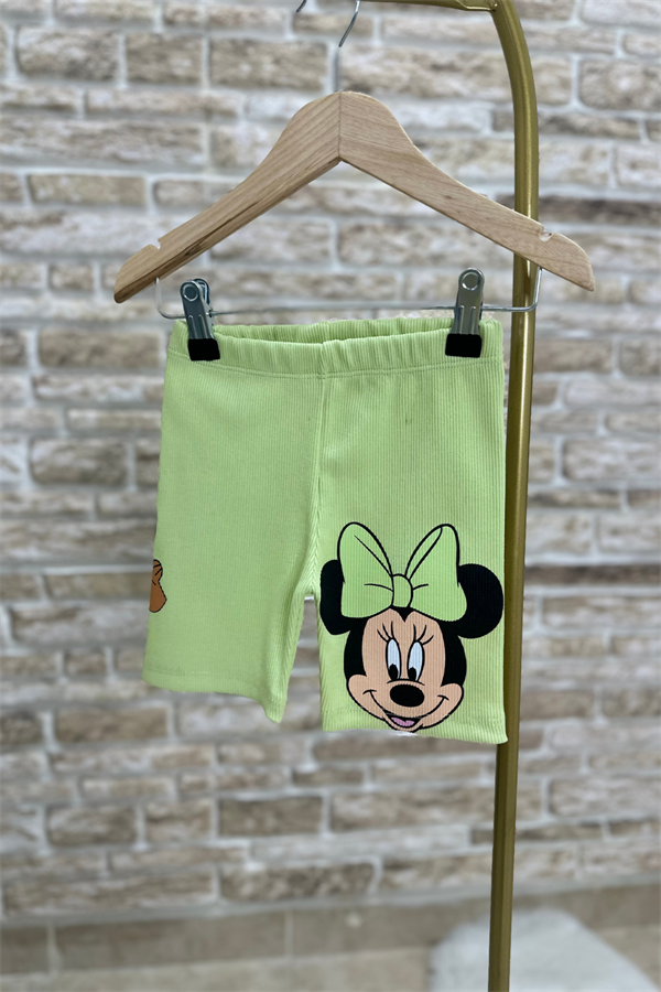 Yeşilli Minnie Fitilli Biker Tayt Takım