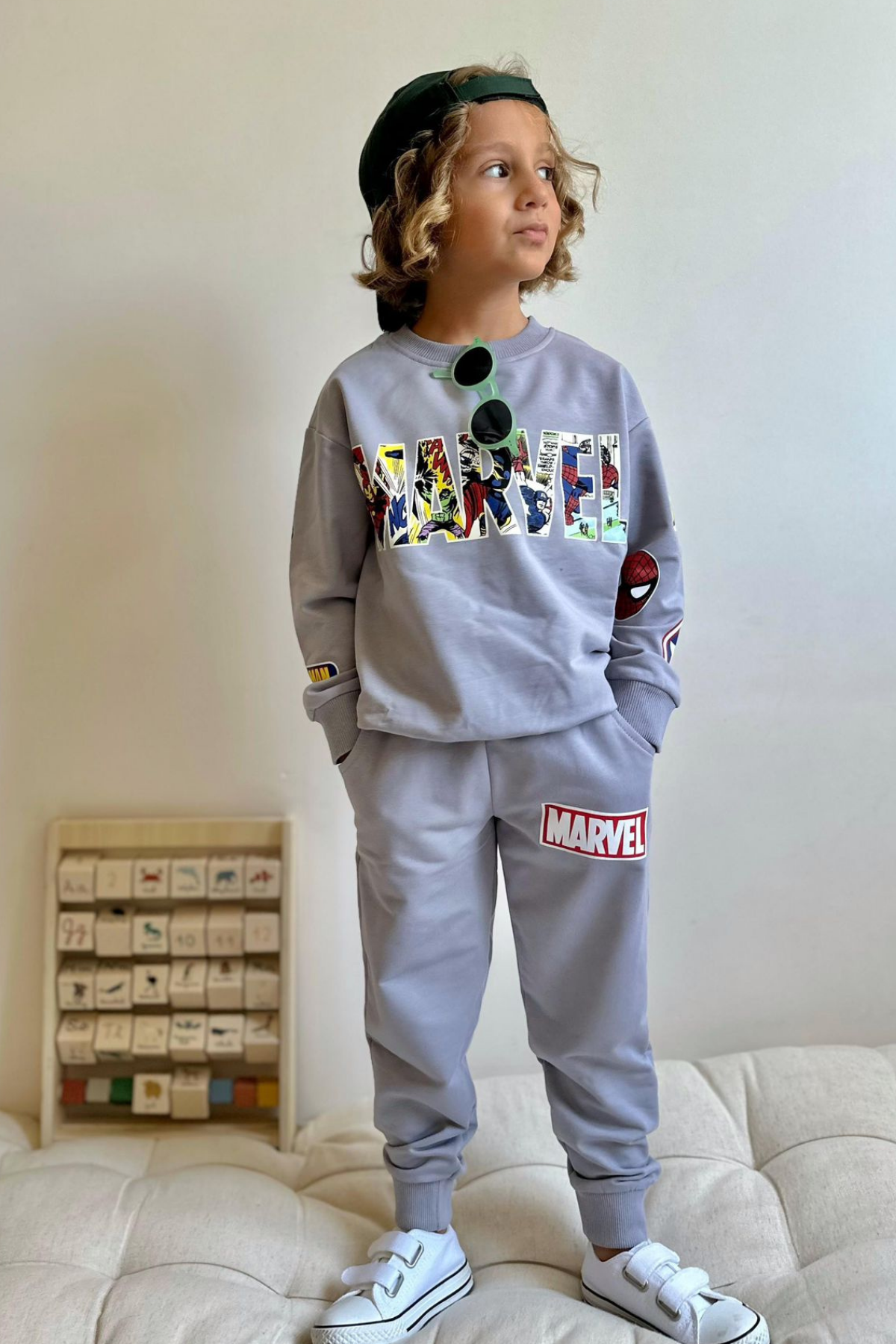 2 İplik Marvel Gri Eşofman Takım