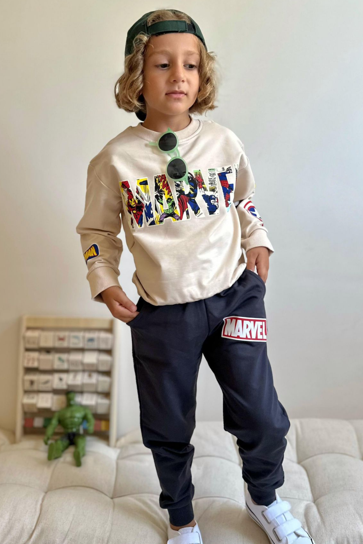 2 İplik Marvel Krem Laci Eşofman Takım
