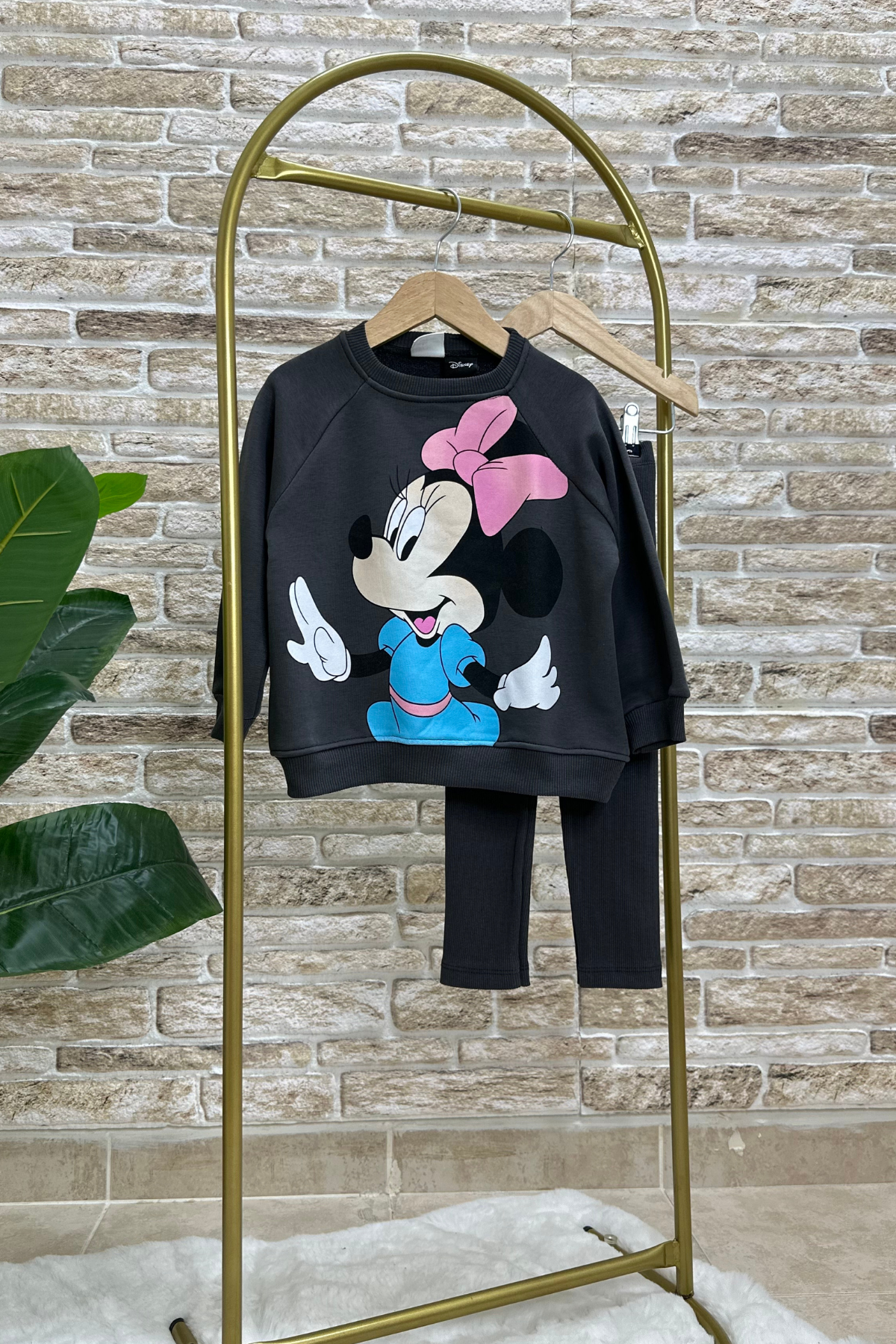 3 İplik Antrasit Minnie Taytlı Takım