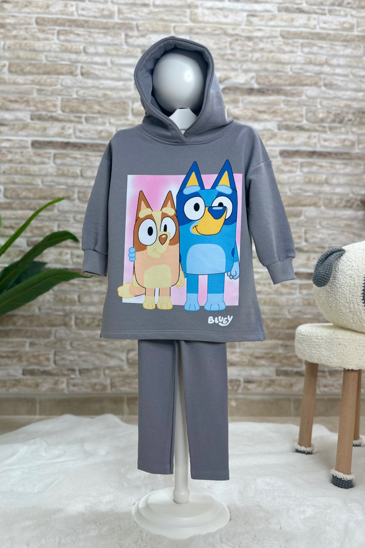 3 İplik Bluey Baskı Tunik Sweat Taytlı Takım