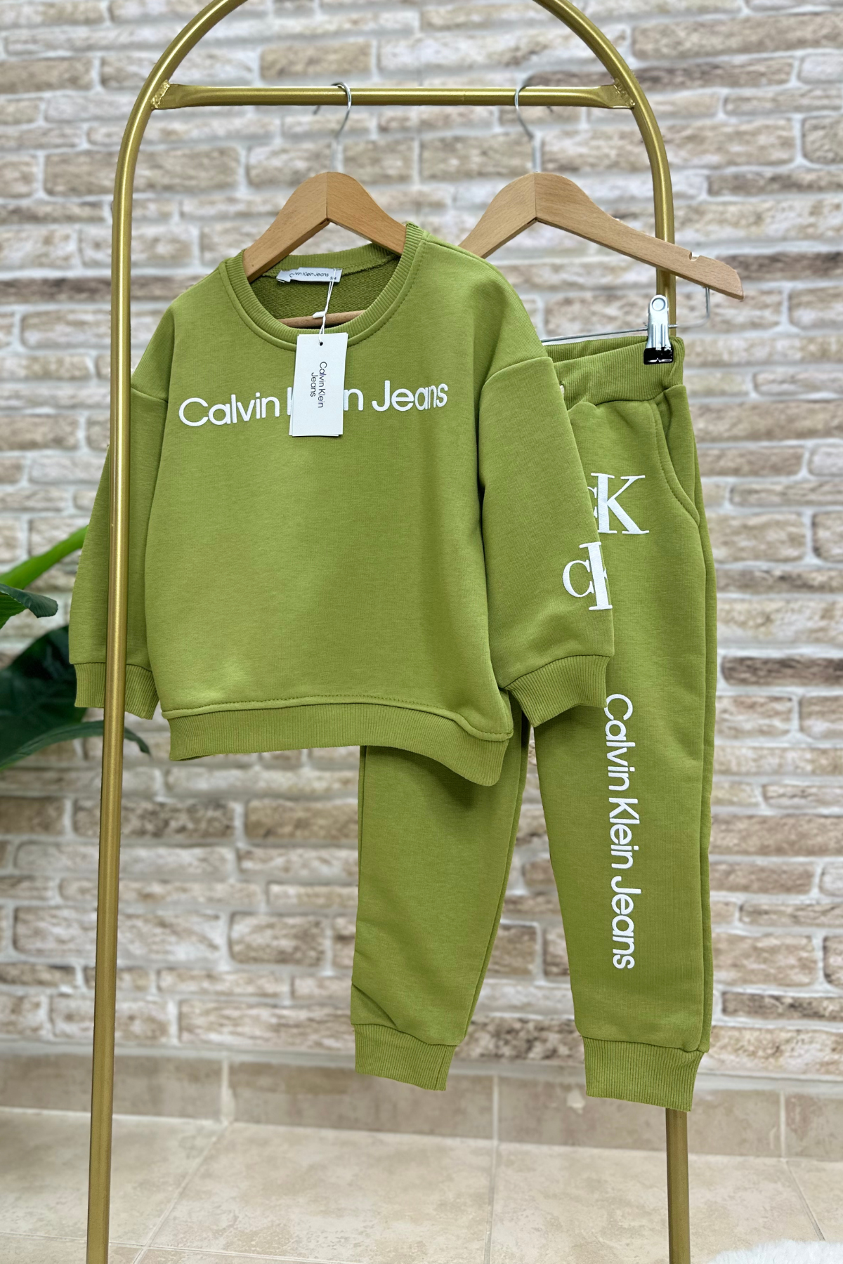 3 İplik Calvin Yağ Yeşili İkili Takım