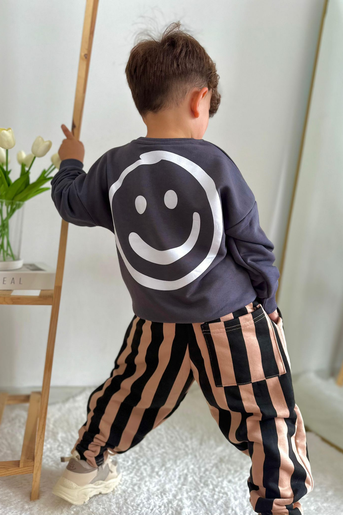 3 İplik Çizgili Smile Baskılı Takım