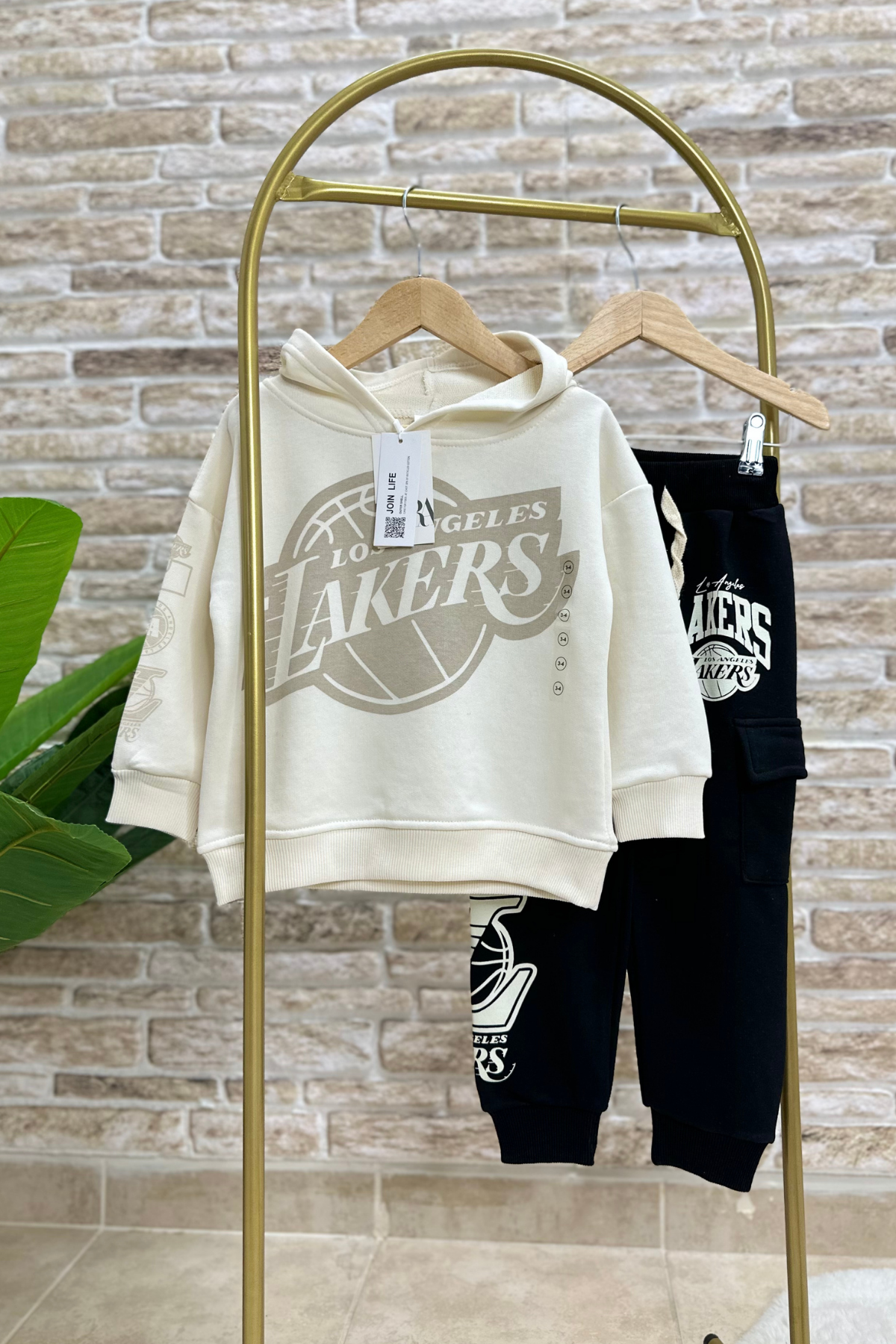 3 İplik Kapüşonlu Kargo Cepli Lakers Takım