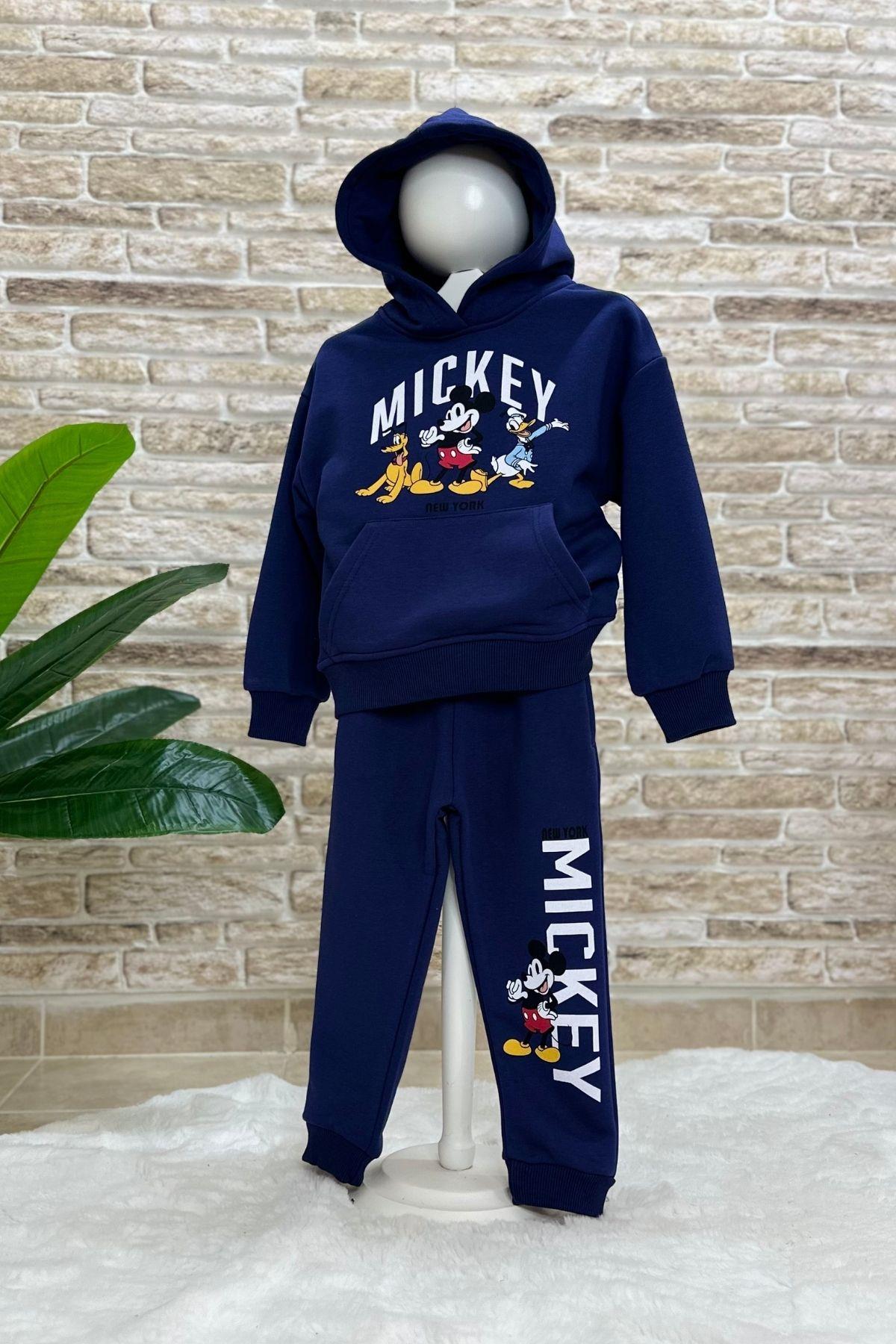 3 İplik Kapüşonlu Lacivert Mickey İkili Takım