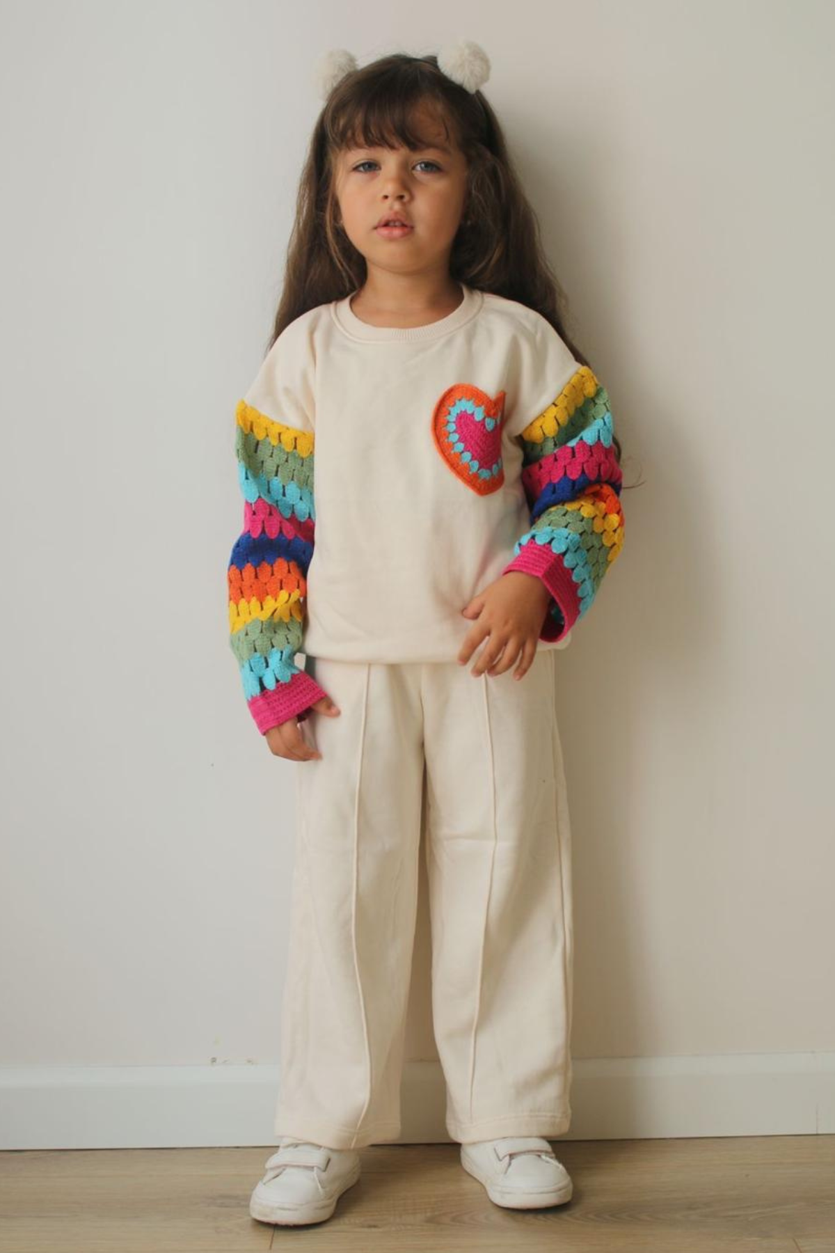 3 İplik Kolu Örme Renkli Krem Takım