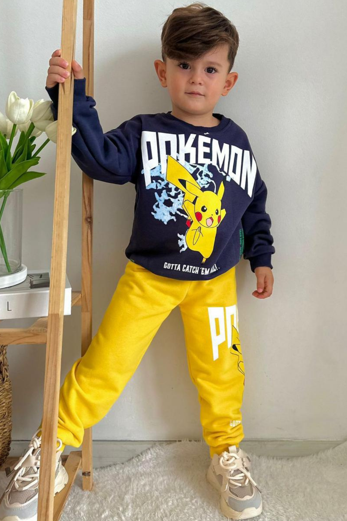 3 İplik Pokemon Antrasit Sarı Takım