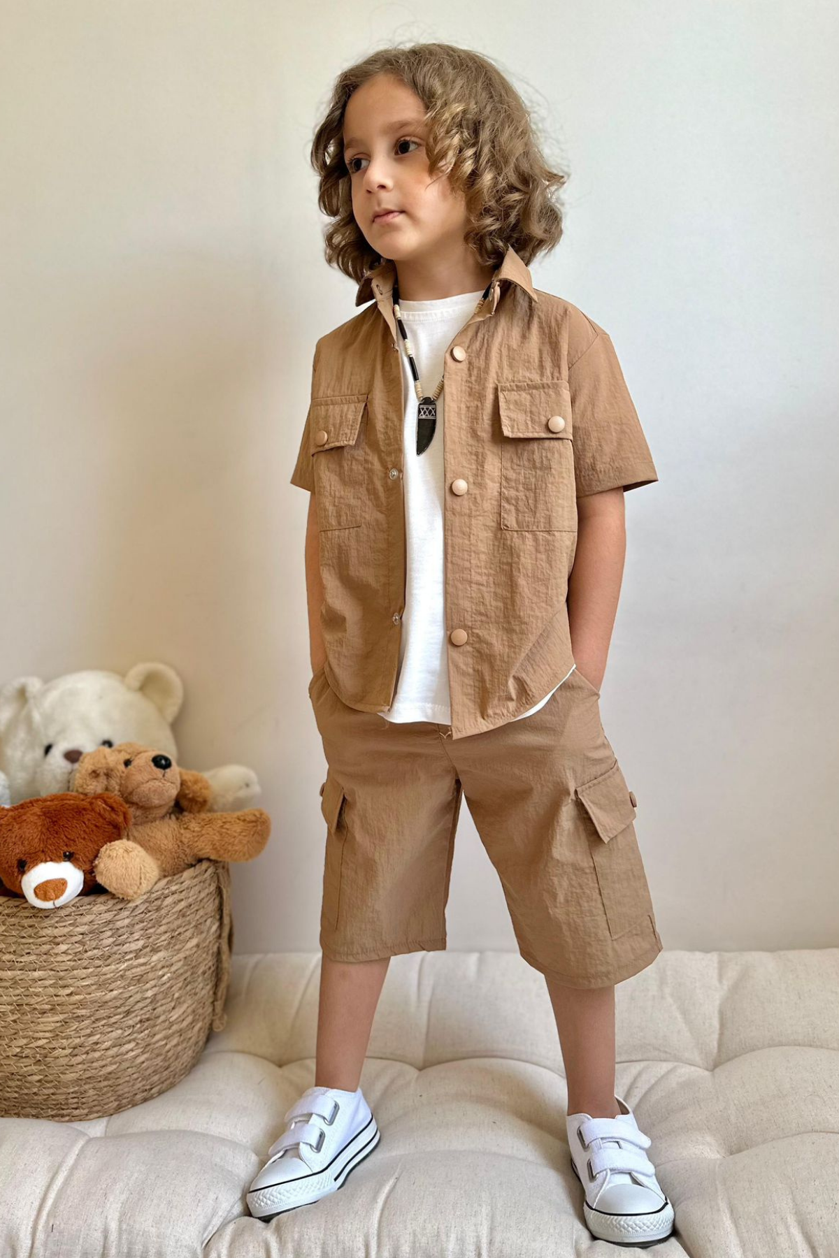 3 Parça Kahve Şortlu Takım