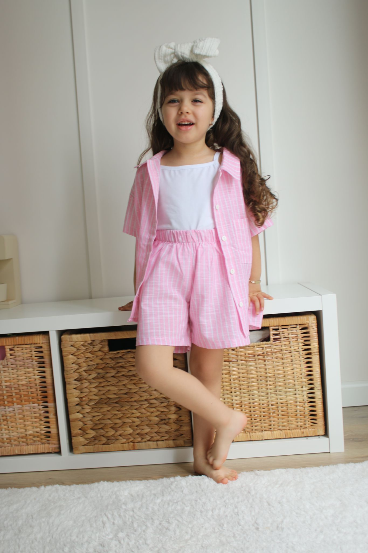 3 Parça Pembe Şortlu Takım