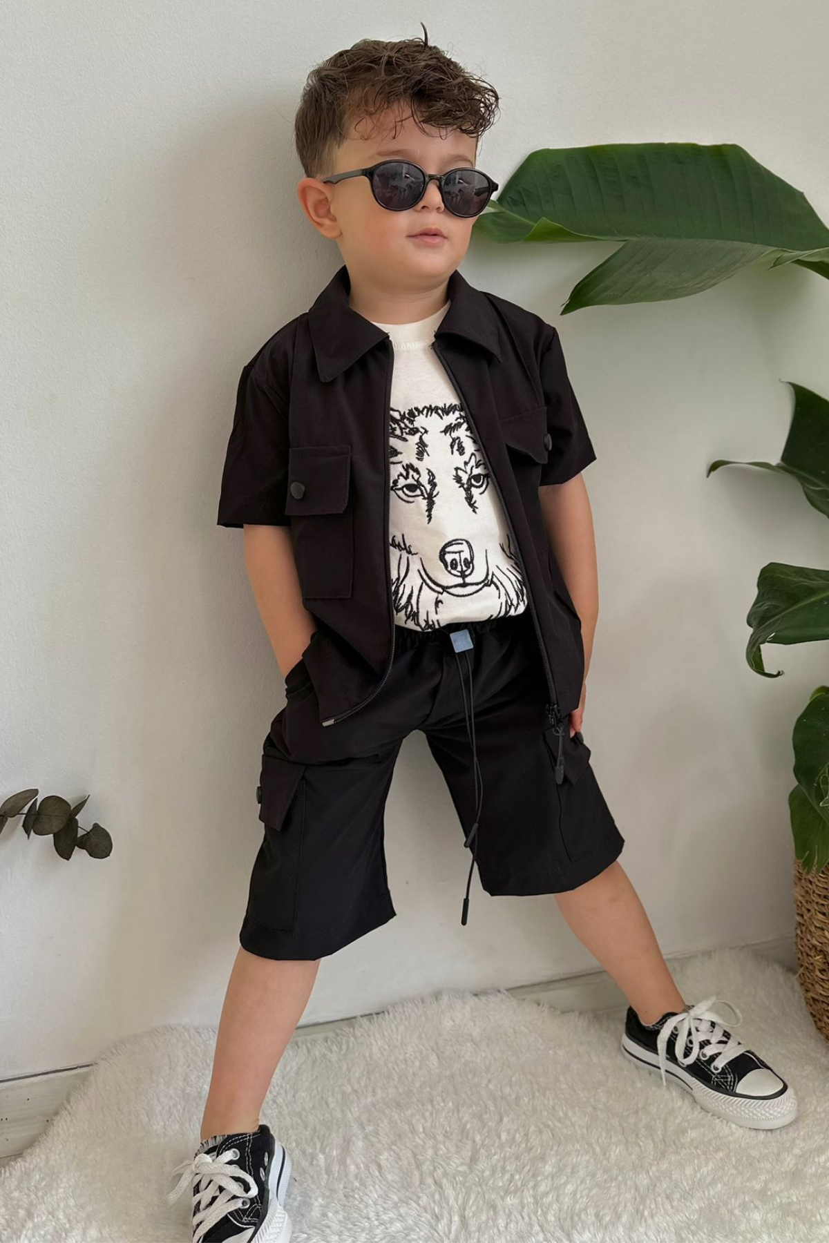 3 Parça Şortlu Paraşüt Siyah-Takım