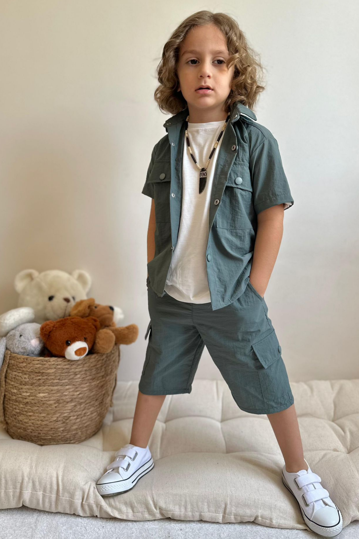 3 Parça Yeşil Şortlu Takım