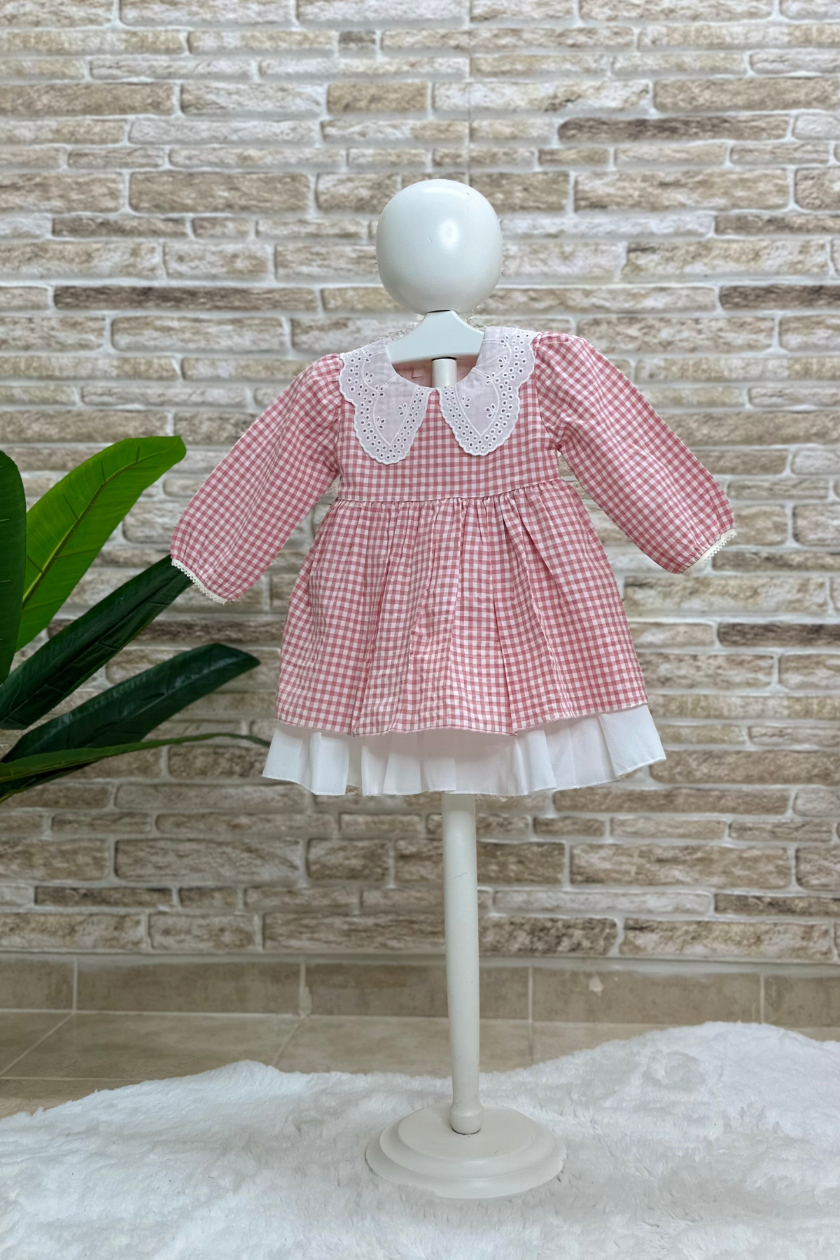 Astarlı Bebe Yakalı pembe Pötikareli Elbise