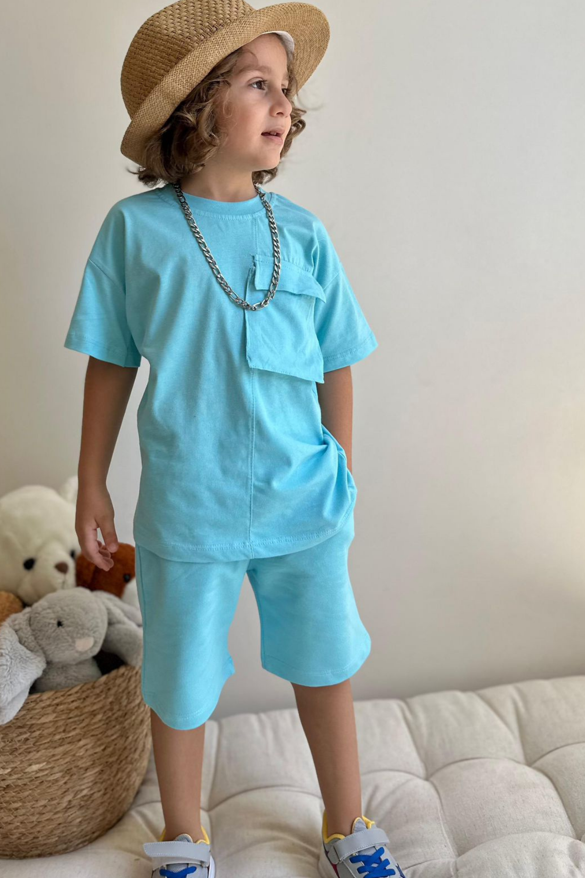 Basic Cepli Turkuaz Şortlu Takım