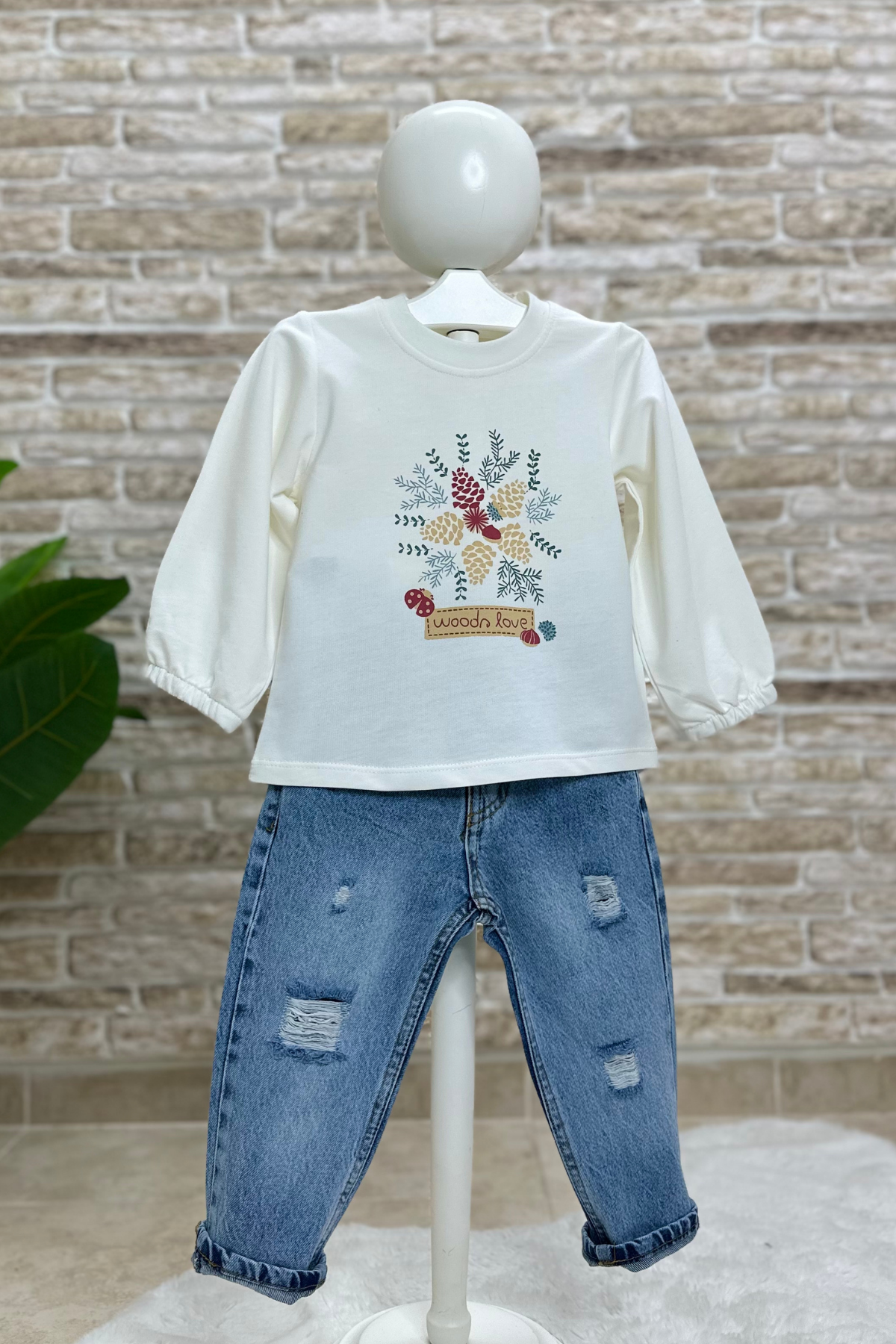 Çiçekli Uzun Kol Lastikli Bluz