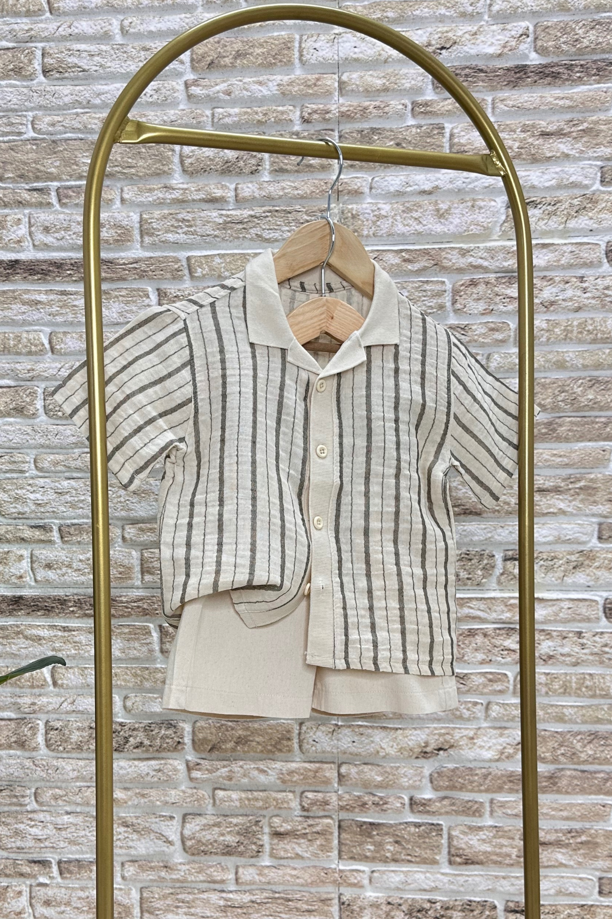 Çizgili Gömlekli Denim Şortlu Takım