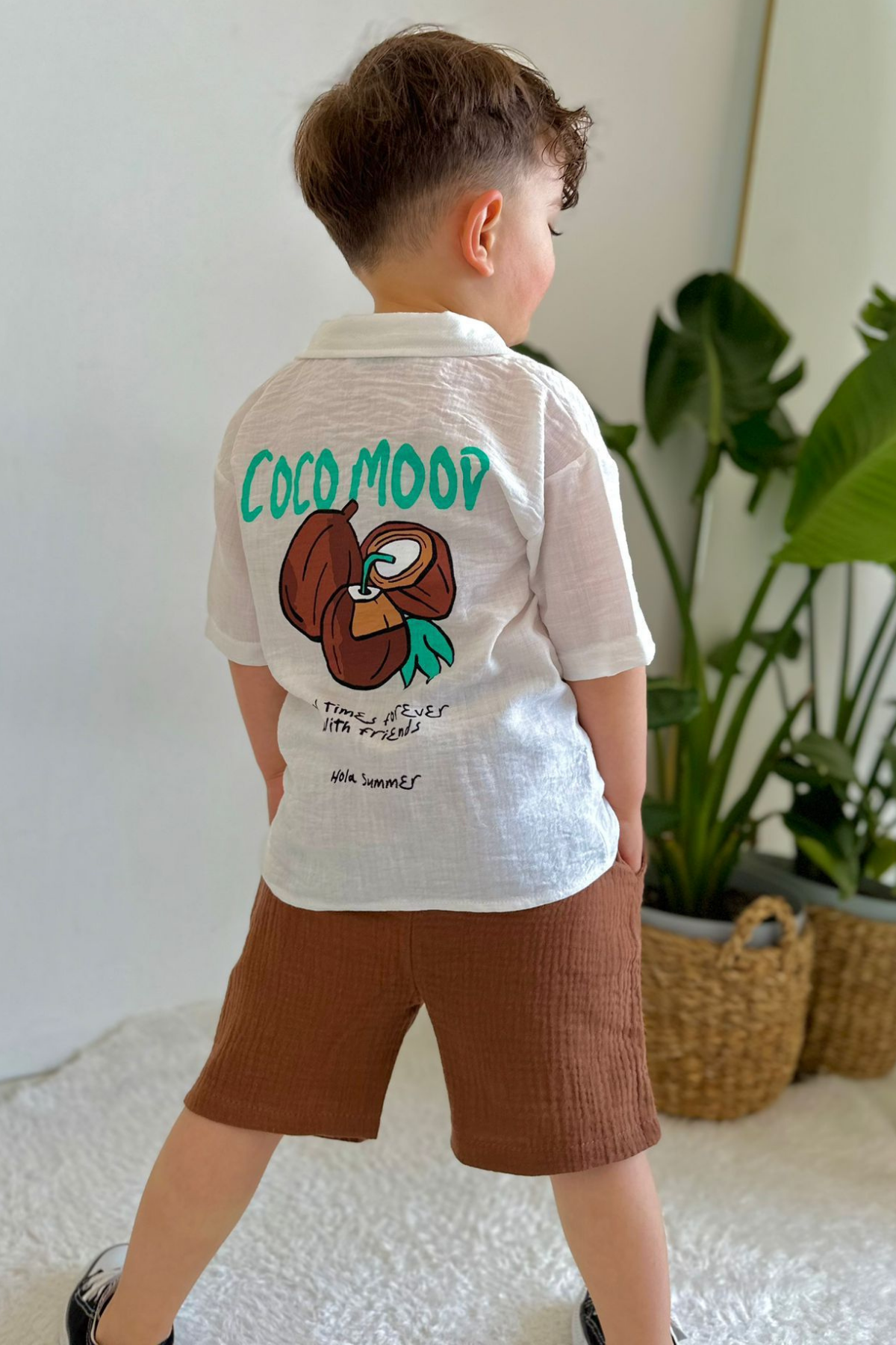 Coconart Baskı Kahve Şort Takım