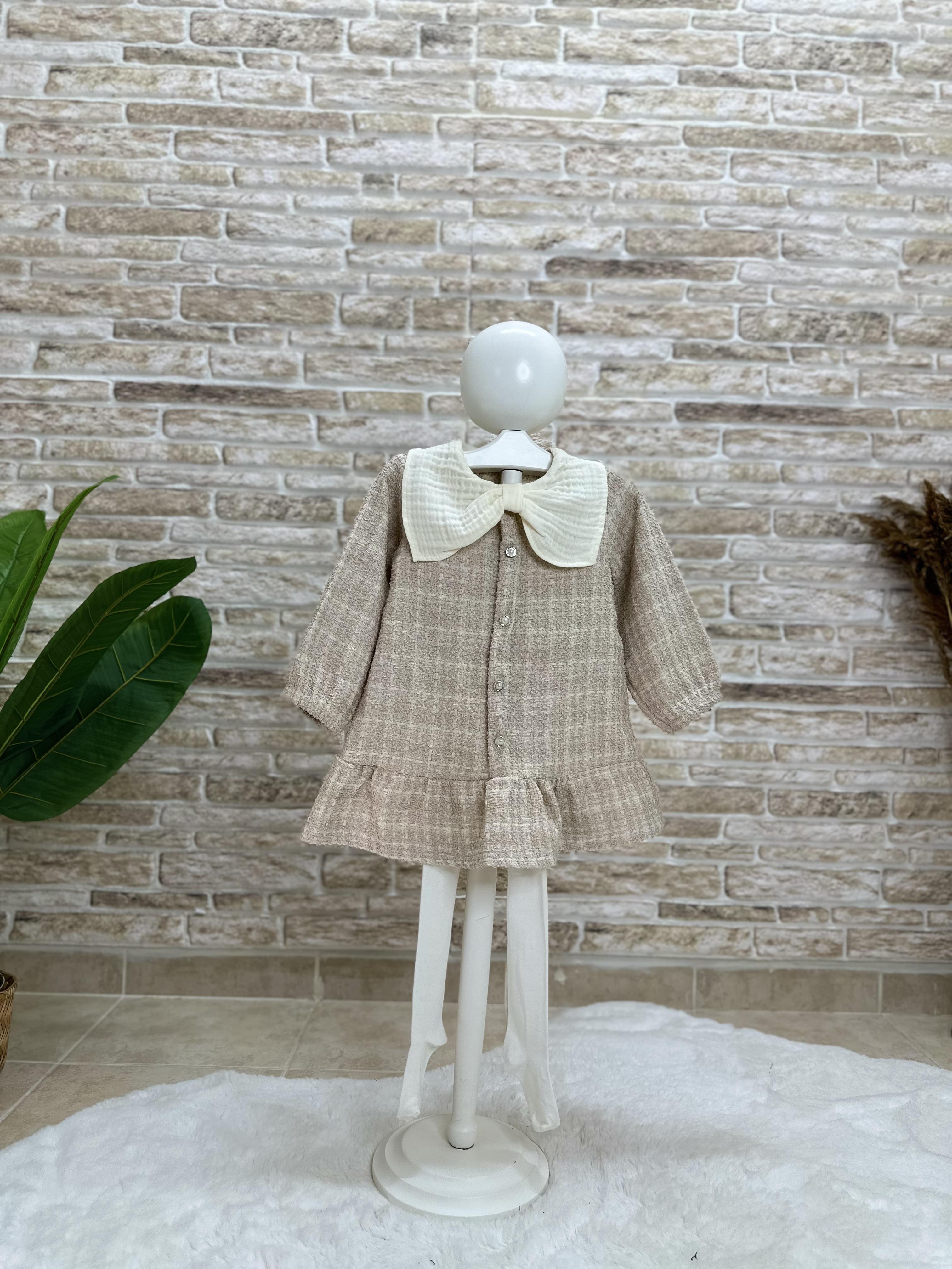 Çorap Dahil Bebe Yaka Bej Elbise