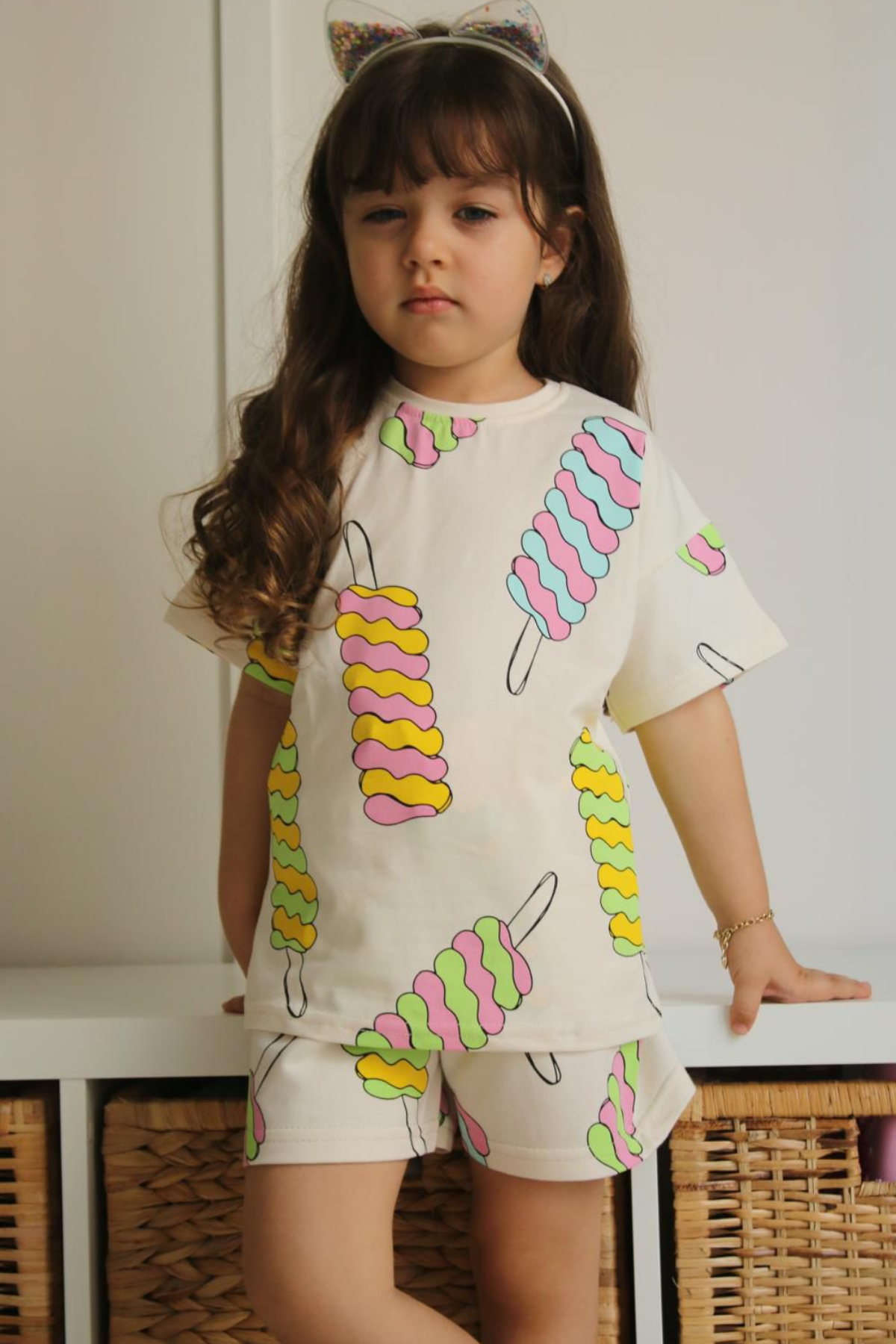 Dondurma Baskılı Şortlu Takım