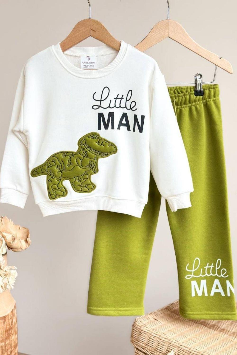 Erkek Çocuk 3 İplik Dinazorlu Nakışlı Takım