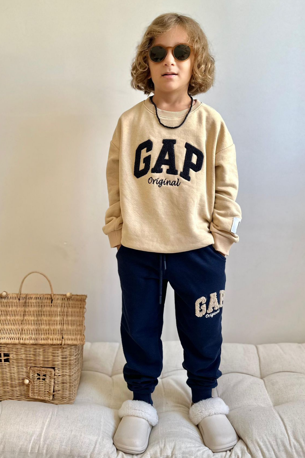 Erkek Çocuk 3 İplik Süzene Nakışlı Bej Laci Gap Takım
