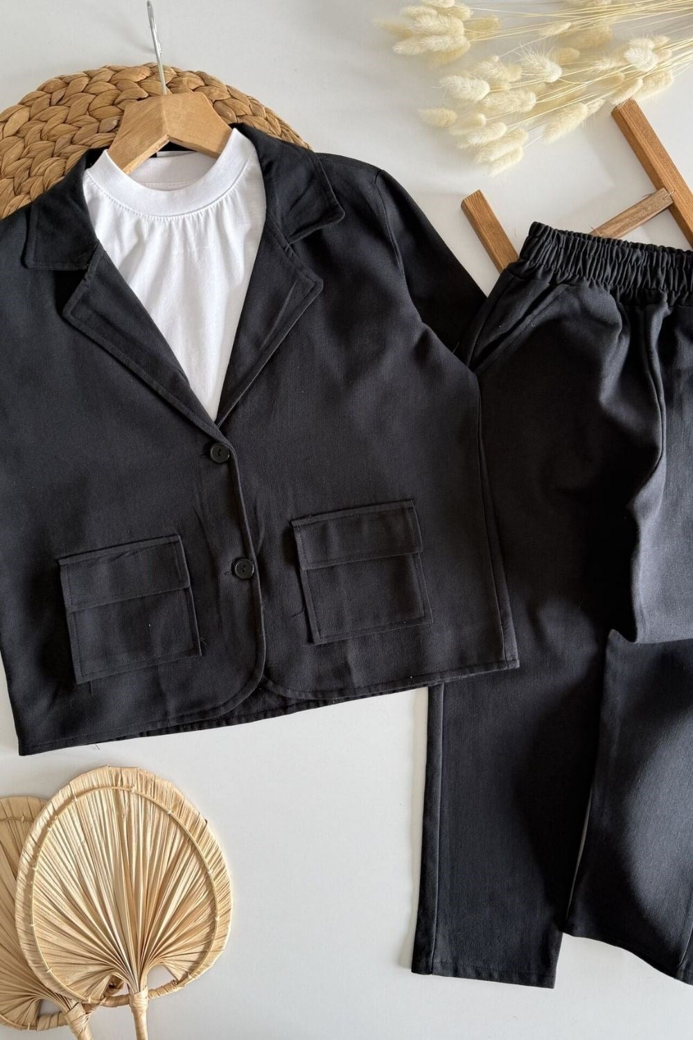 Erkek Çocuk Blazer Keten Siyah Takım