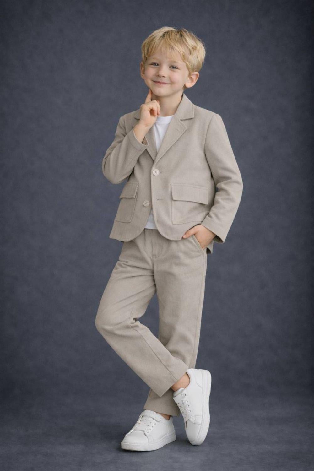 Erkek Çocuk Blazer Keten Taş Takım