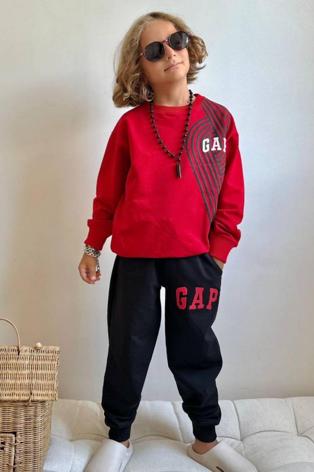 Erkek Çocuk Gap Baskılı Kırmızı Siyah  Takım