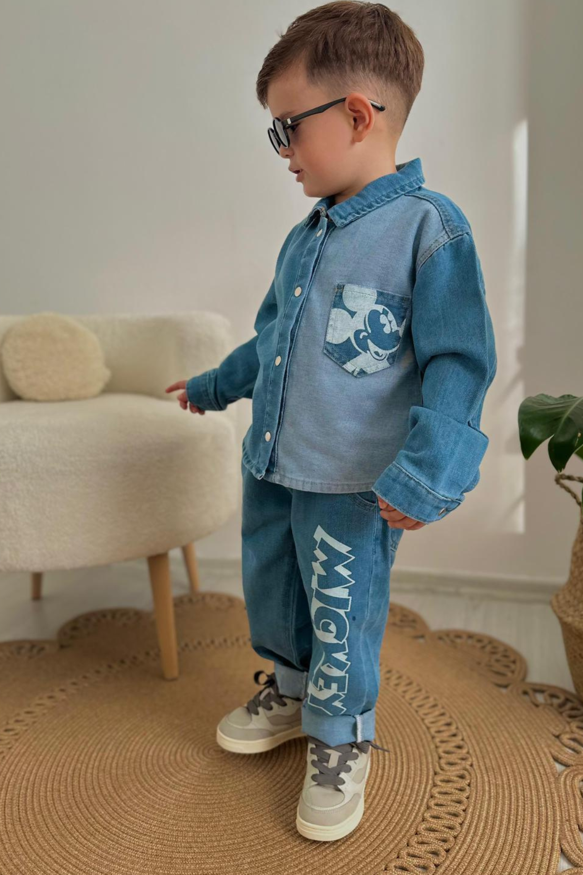 Erkek Çocuk Mickey Denim Buz Mavi Kot Takım