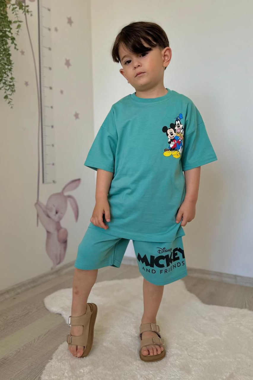 Erkek Çocuk Mickey Mavi Şortlu Takım