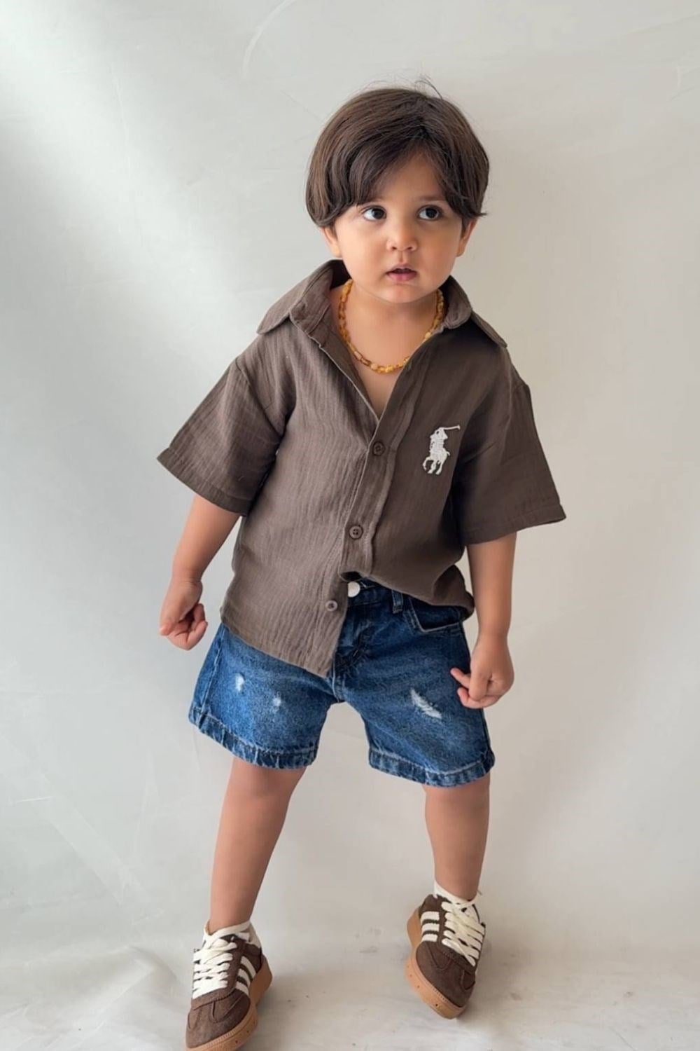 Erkek Çocuk Orj.Marka Kahve Kot Şortlu Takım