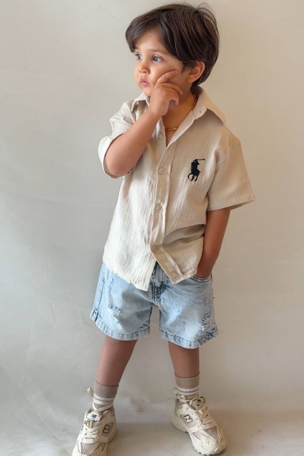 Erkek Çocuk Orj.Marka Krem Kot Şortlu Takım