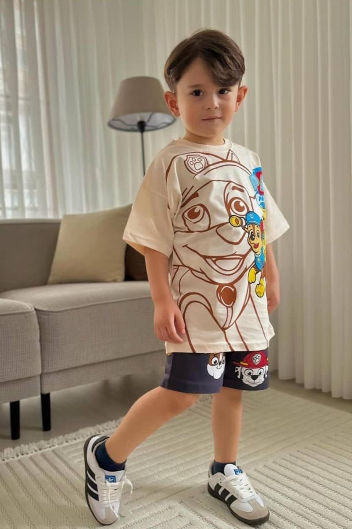Erkek Çocuk Pawpatrol Krem Antrasit Yaz Şortlu Takım  