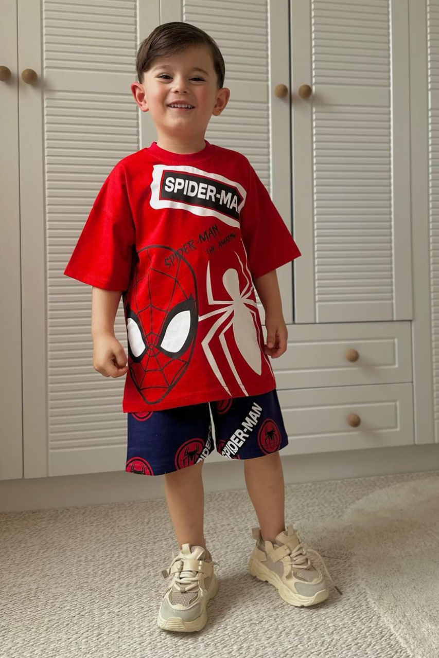 Erkek Çocuk Spiderman Kırmızı Laci Şortlu Takım