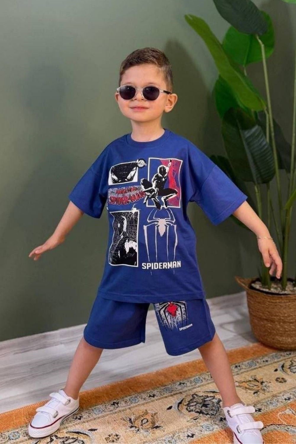 Erkek Çocuk Spiderman Mavi  Şortlu Takım