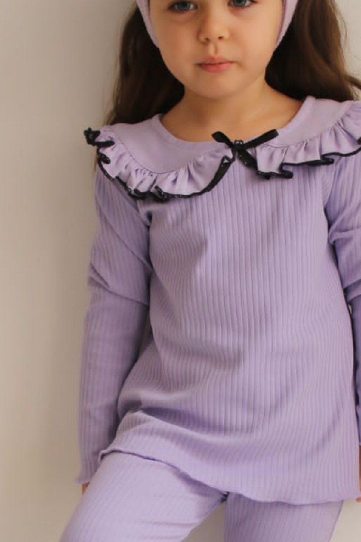Fitilli Bebe Yaka Lila Kurdela Detaylı Tayt Takım