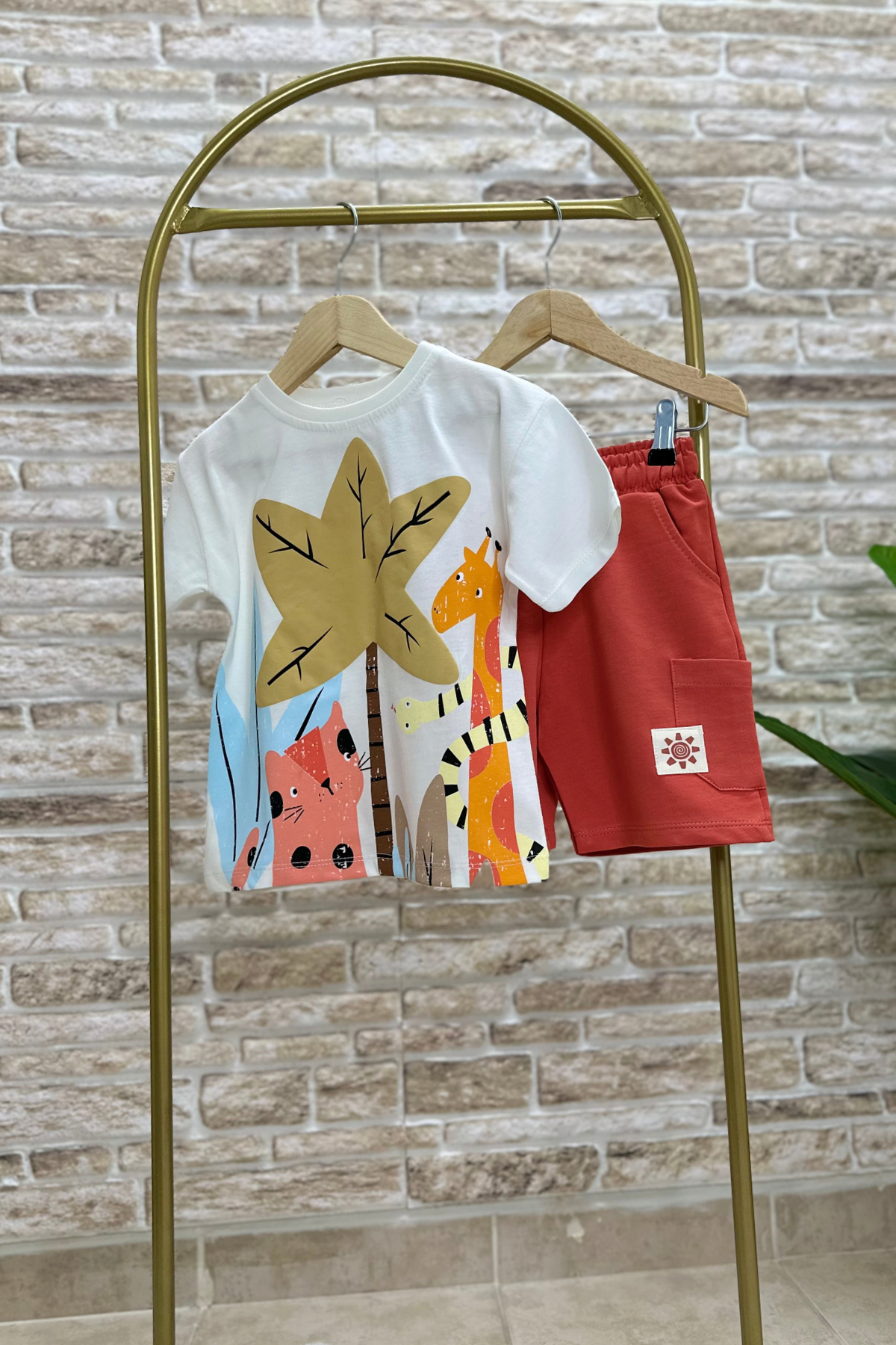 Hayvanlı Kiremit Şortlu Takım