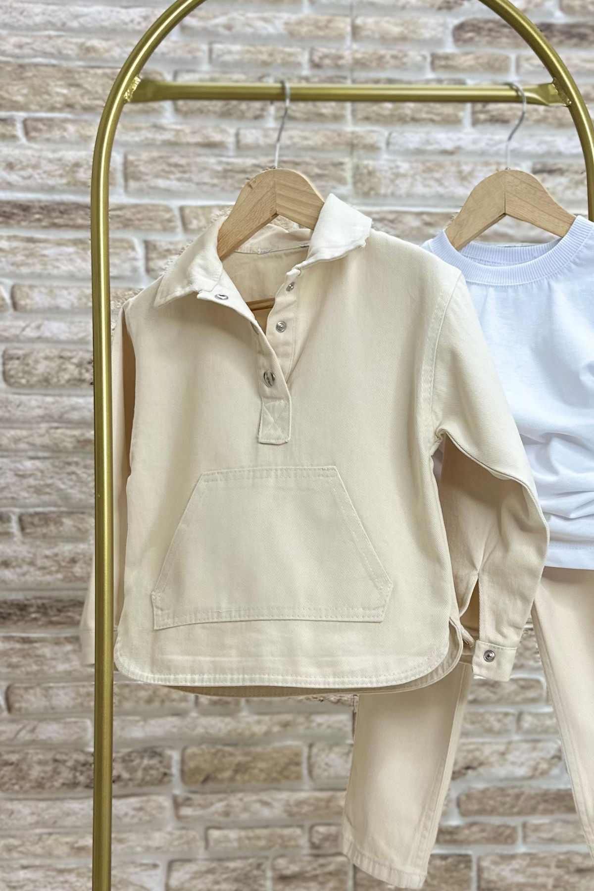 Kanguru Cepli Denim Krem Sweat