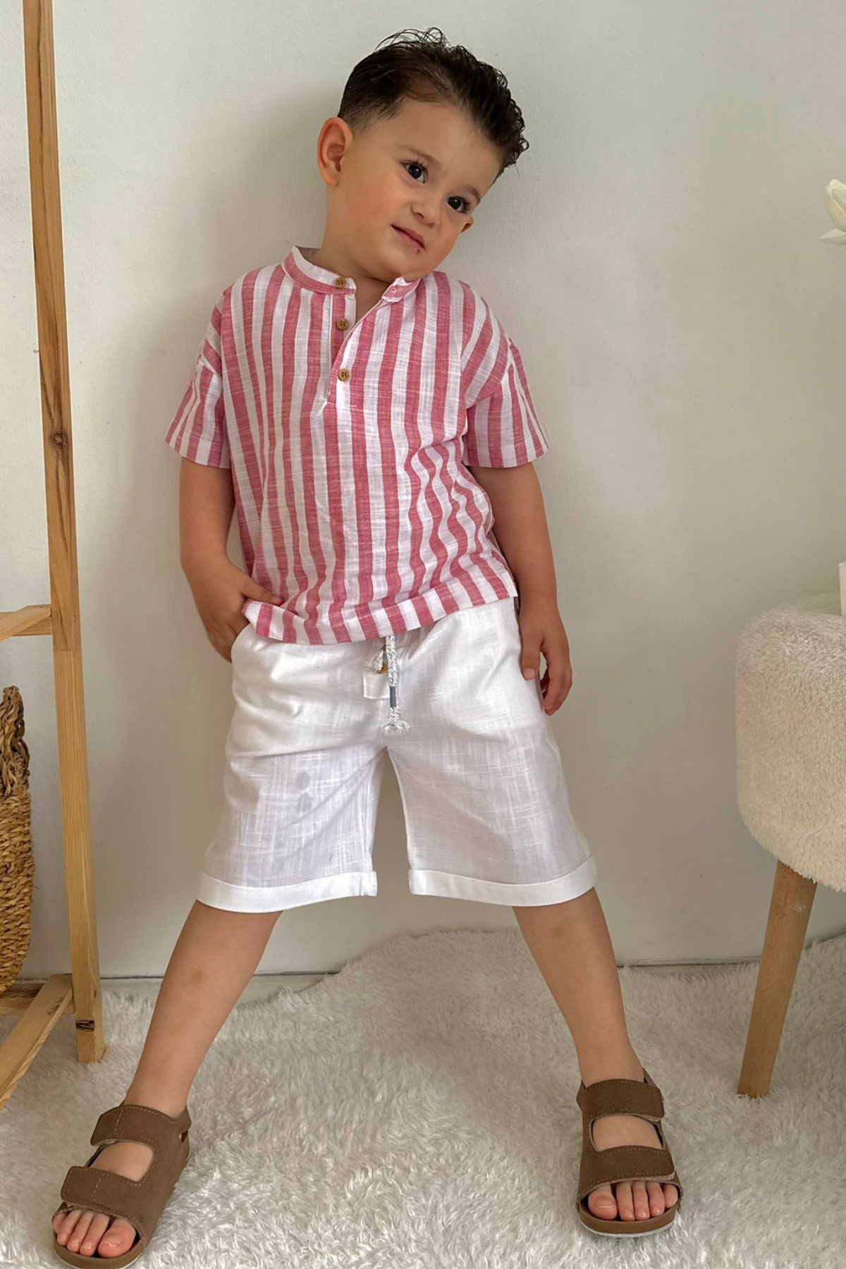 Kırmızı Çizgili Şort Takım
