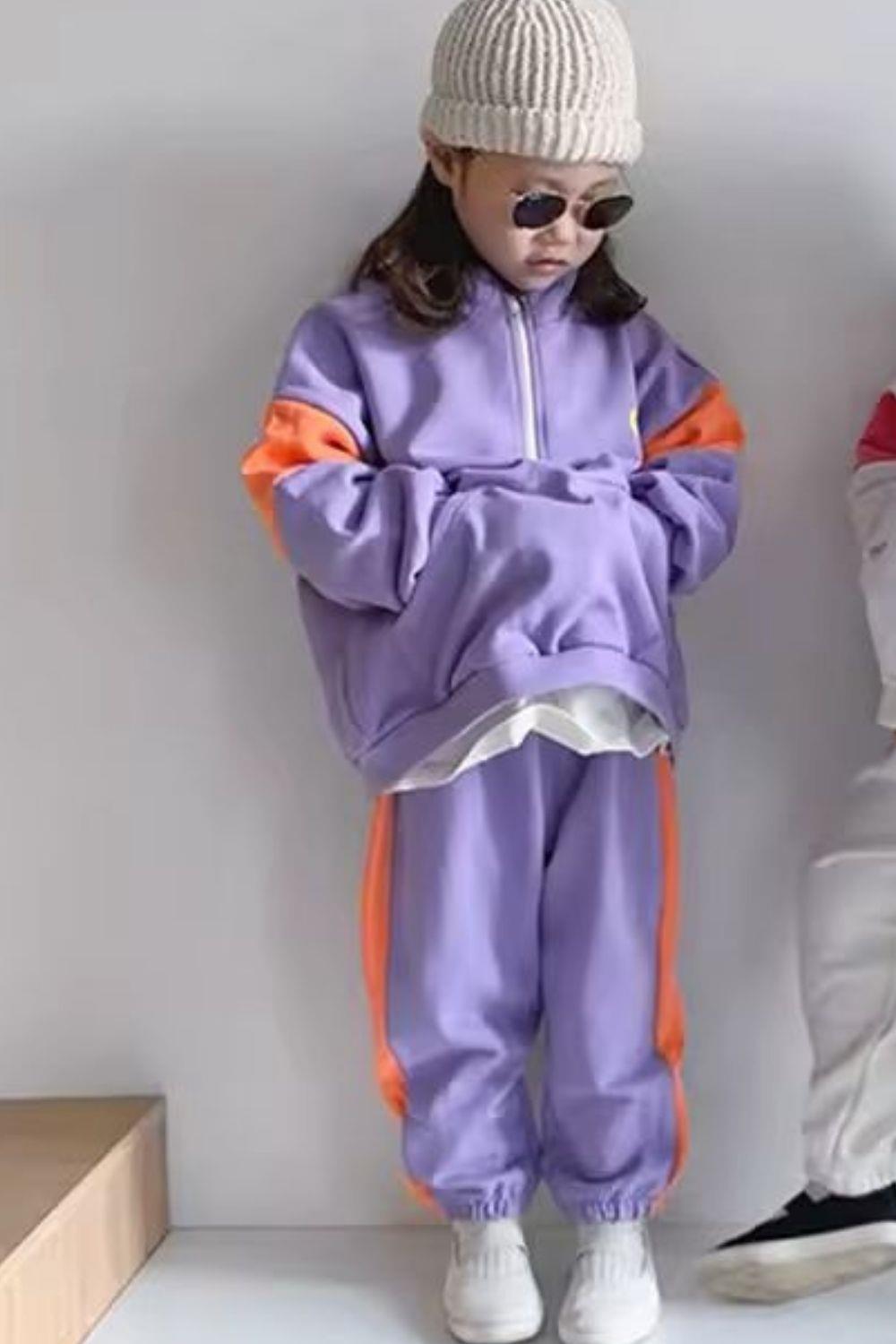 Kız Çocuk 3 İplik Cool Dik Yaka Lila Yaka Takım