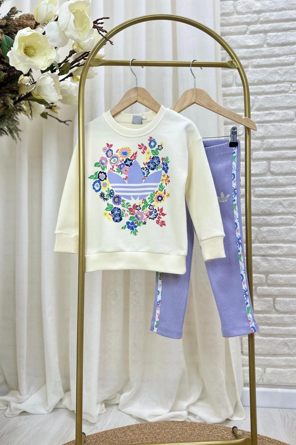 Kız Çocuk 3 İplik Lila Adids Taytlı Takım
