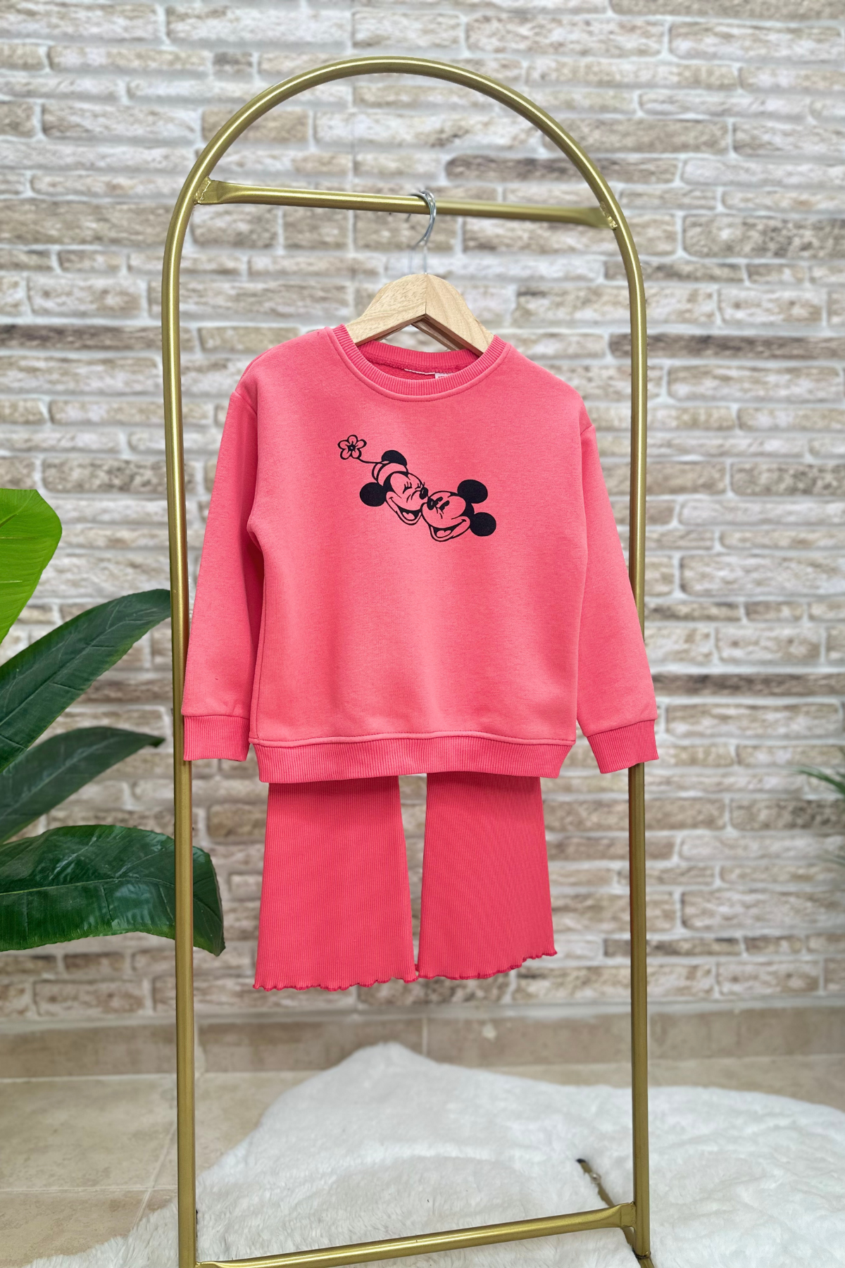 Kız Çocuk 3 İplik Mickey & Minnie İspanyol Tayt Takım 