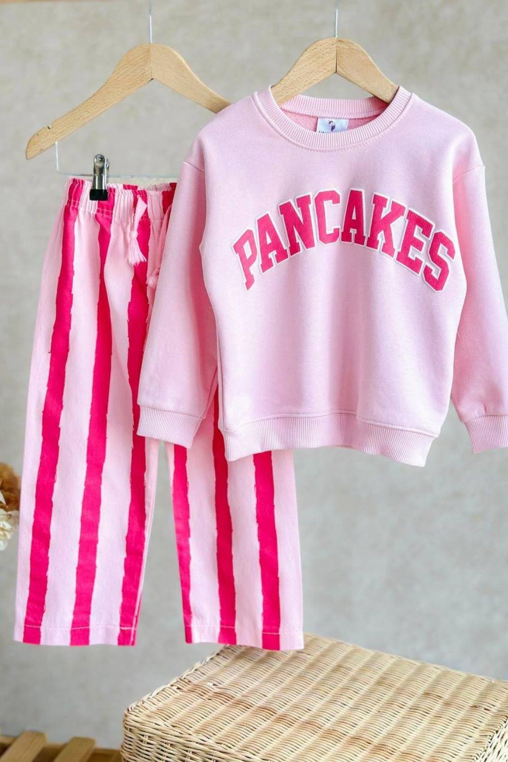 Kız Çocuk 3 İplik Pancake Sweat Canvas Pantalonlu Takım