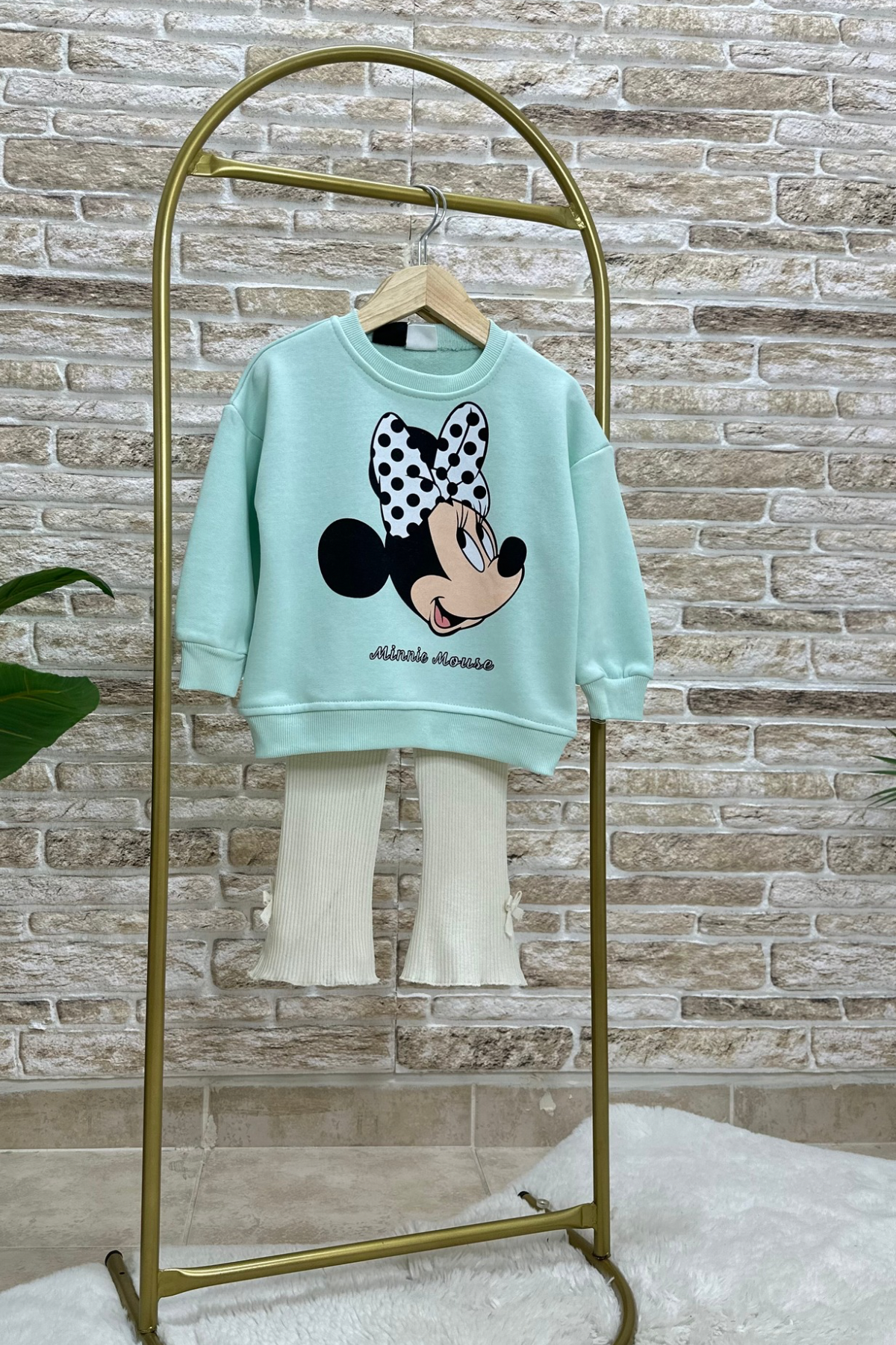 Kız Çocuk 3 İplik Turkuaz Minnie Tayt Takım