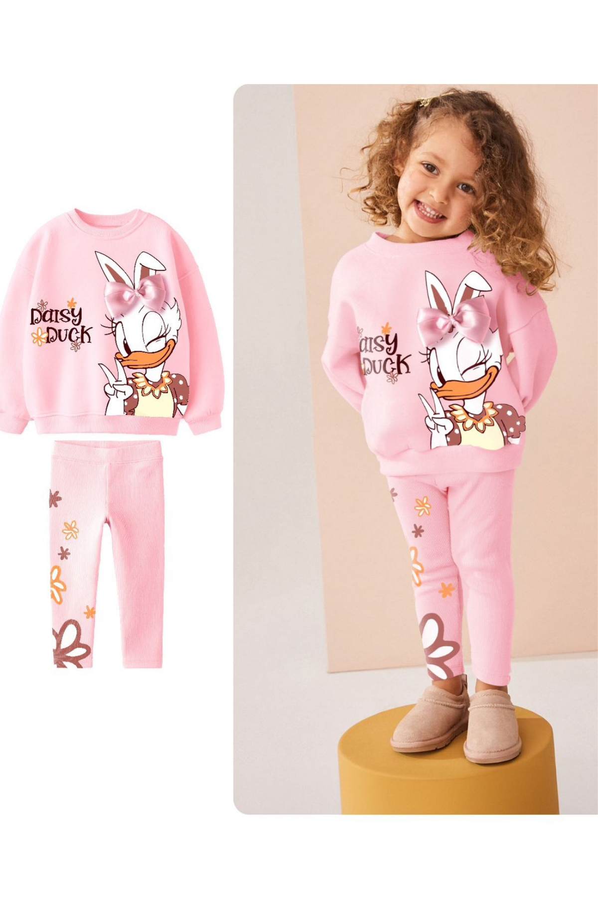 Kız Çocuk Daisy Baskı 3 iplik Taytlı Takım